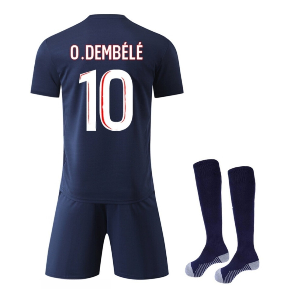 (24(130-140CM)) 2526 Paris Blue Home Activewear Print 10 O.Dembele Football Fans Jersey Shirt Set For Kids