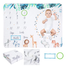 Baby Milestone Blanket with Frame, 75x100cm, born Photo Monthly Blanket, Gift for Birth