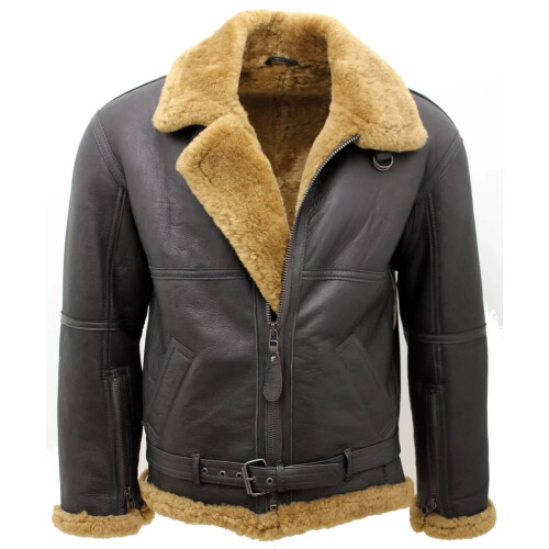 (XL) Men's Aviator Bomber Jacket with Shearling Fur