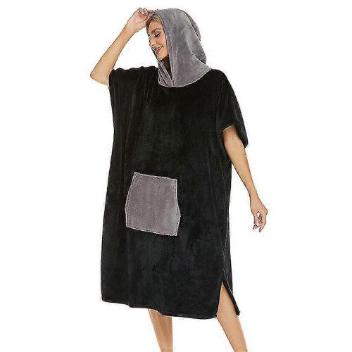 (L,Style 4)Beach Changing Robe Surf Bath Towel Hooded Quick Dry Poncho Bathrobe Unisex 2
