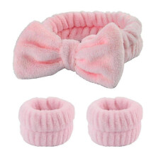 (pink) Wash Face Wristband Set Headbands Spa Bathroom Accessories Set Water Absorption Waterproof Wristbands Women Girls Sweatbands
