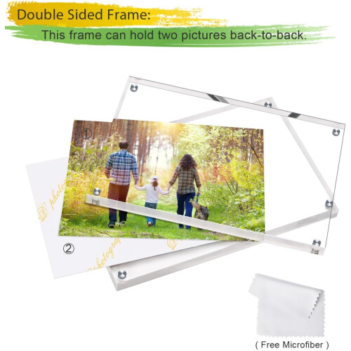 Acrylic Magnetic Photo Frame Double Sided Frameless Picture Frame, Clear, for Desktop Ref: 9787 1