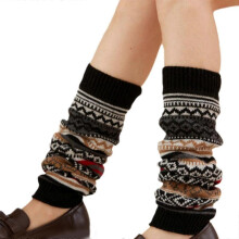 (Black) Leg Warmers For Women Girls Loose Legs Warmer Knitted Socks Boot Cuffs Gaiters Winter Sock