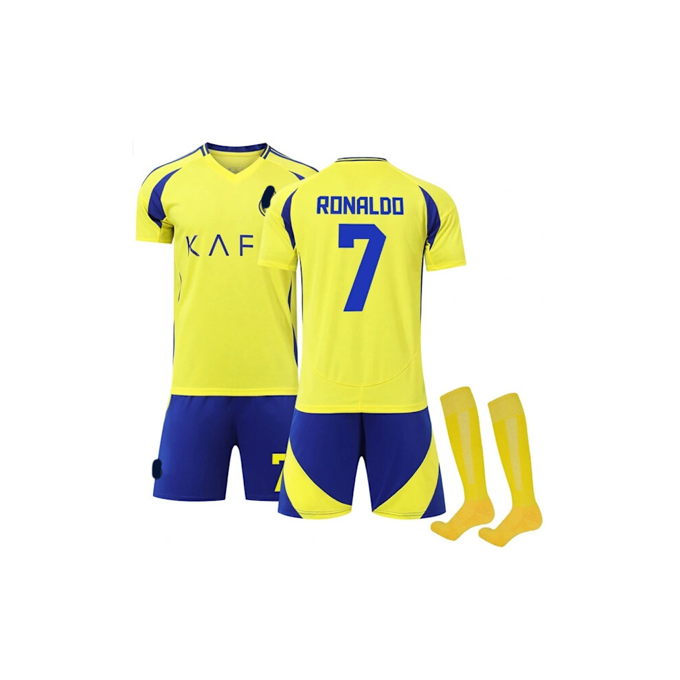 (22(120-130cm)) 2024-25 Al-Nassr Home #7 Ronaldo Soccer Jersey Set Football Kits T-shirt For Kids Adults with Socks