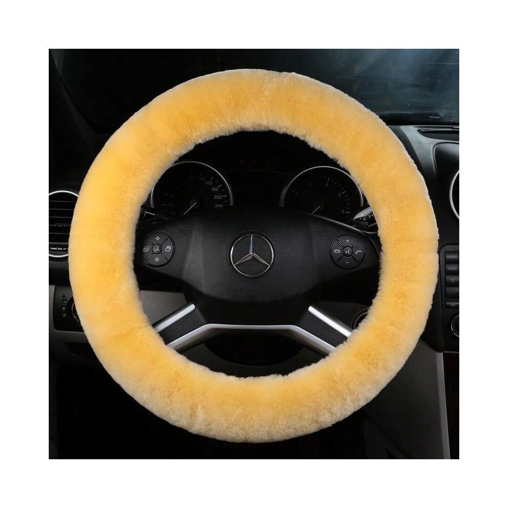 (Wool leather beige, default) Winter car steering wheel cover Australian pure wool fur one-piece short plush winter warm car handle cover universal-image-OPC-PJ2FRQZ-NEW