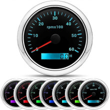 (6000rpm-BS) 85MM Digital Tachometer with 7 - Colors Backlight and LCD, 3000/4000/6000/7000/8000 RPM for Car, Marine, Boat, Yacht, RV