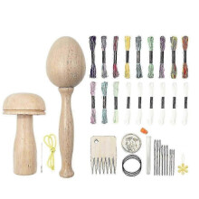 2-Pack Eco-Friendly Wooden Darning Mushroom & Egg Set with Needles for Sock Repair