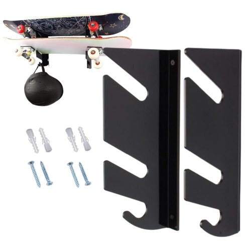 Skateboard Wall Mount  Acrylic with Hanger Hooks  Two Layer Deck Shelf for Storage