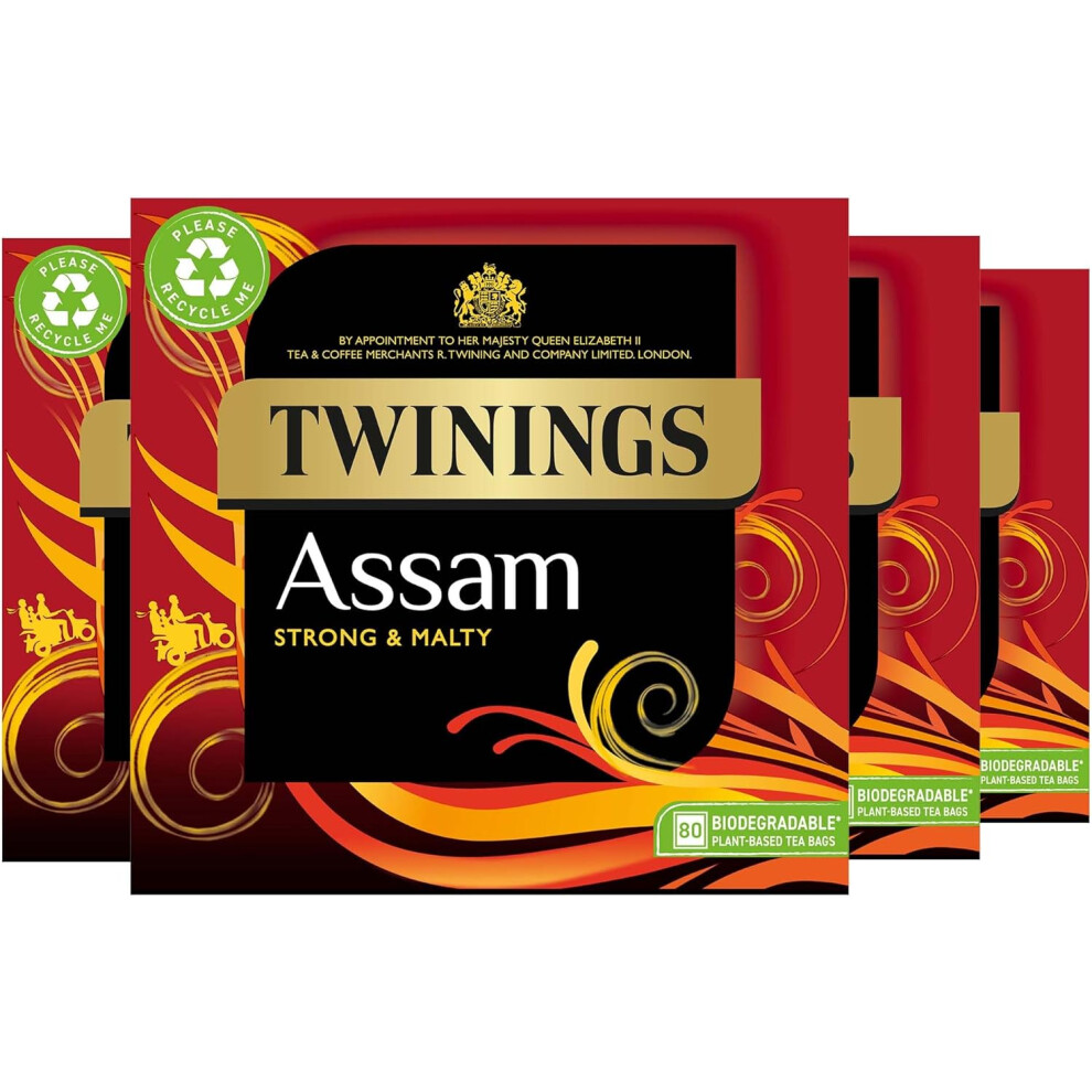 Twinings Assam Tea Strong Bold & Malty Tea Refreshing & Invigorating Indian Tea Blend Multipack Bulk Buy 320 (4 X 80) Biodegradable Tea Bags Black