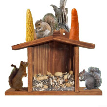 squirrel feeder, large capacity, squirrel feeder box, open roof on top, food cover for squirrels, chipmunks and more