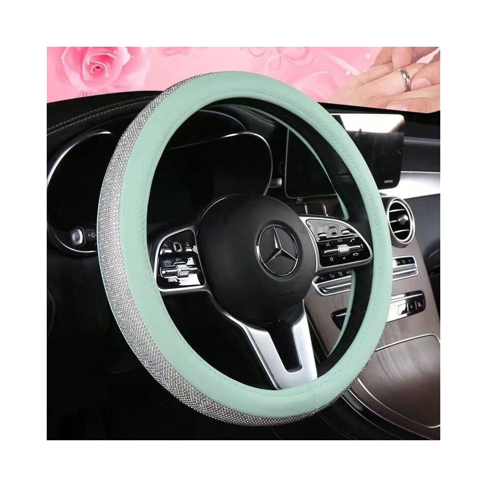 (Red Bean Paste Green, default) New fashion full diamond car steering wheel cover universal for all seasons crystal flash hot diamond anti-slip handle-image-OPC-PJ2G2KW-NEW