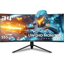 Great voell 34" WQHD Gaming Monitor, 165Hz, Ultra-Wide 21:9, 1ms, FreeSync/G-Sync, HDR10, 99% sRGB, HDMI & DP, VESA Mount, Eye Care