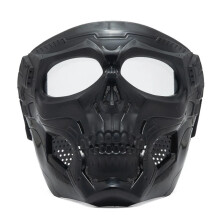 (Black+Clear) Skull Face Mask Tactical Airsoft Masks Paintball Protective CS Harley Helmet