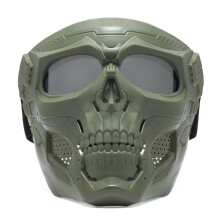 (Army Green+Gray) Skull Face Mask Tactical Airsoft Masks Paintball Protective CS Harley Helmet Hot