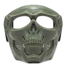 (Army Green+Clear) Skull Face Mask Tactical Airsoft Masks Paintball Protective CS Harley Helmet Hot