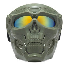 (Army Green+Red) Skull Face Mask Tactical Airsoft Masks Paintball Protective CS Harley Helmet Hot