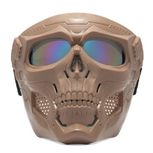 (Khaki+Color) Skull Face Mask Tactical Airsoft Masks Paintball Protective CS Harley Helmet Hot