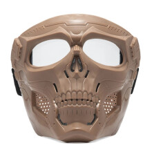 (Khaki+Clear) Skull Face Mask Tactical Airsoft Masks Paintball Protective CS Harley Helmet Hot