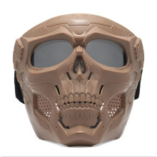 (Khaki+Gray) Skull Face Mask Tactical Airsoft Masks Paintball Protective CS Harley Helmet Hot