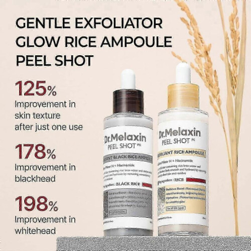 2PCS Dr Melaxin Robert Peel Shot Glow Exfoliant Rice Ampoule White/Black 1
