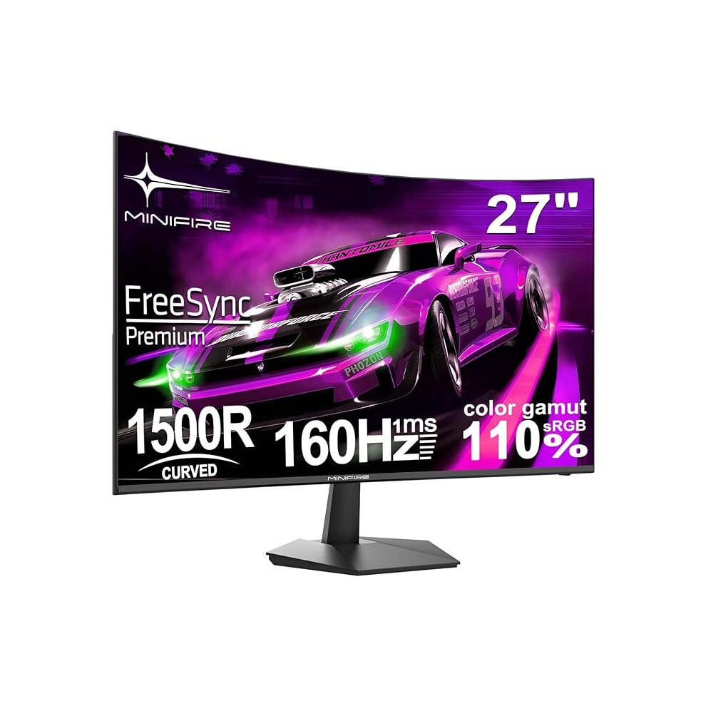 Minifire 27 Inch Gaming Monitor, 160Hz, Curved Gaming Monitor, 1500R, 1Ms, Srgb130%, Fhd 1080P Computer Screen