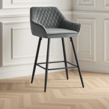 (Grey) Bar Stools 1PCS Velvet Bar Stools Metal Leg Chairs
