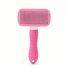 (Pink) Easy-Clean Pet Grooming Brush - Silicone Dog & Cat Deshedding Comb, One-Click Hair Removal Tool for Pets, Massage Brush