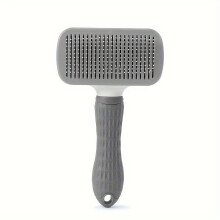 (grey) Easy-Clean Pet Grooming Brush - Silicone Dog & Cat Deshedding Comb, One-Click Hair Removal Tool for Pets, Massage Brush