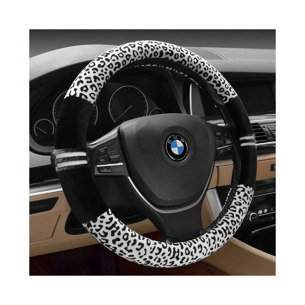 (Black and white leopard print, default) New winter leopard print anti-slip steering wheel cover car steering wheel cover car handle cover fashionable-image-OPC-PJ2G727-NEW
