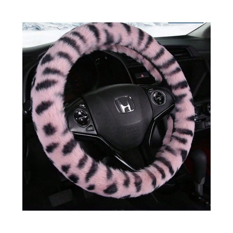 (Leopard print pink, Steering wheel cover + handbrake + gear cover) [Not cold in winter, big plush] Car plush steering wheel cover, car winter handle-image-OPC-PJ2G72R-NEW