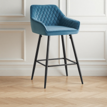 (Teal) Bar Stools 1PCS Velvet Bar Stools Metal Leg Chairs