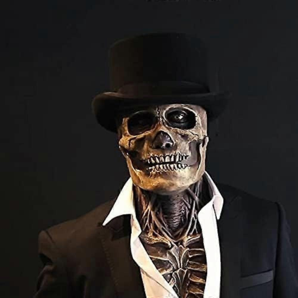 Skull Mask Scary Full Head Skeleton Headgear Creepy Biochemical Mask Realistic Halloween Cosplay Latex Horror Mask
