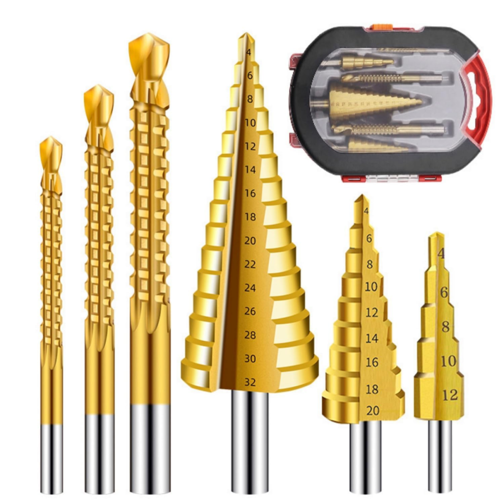 Titanium Coated 6-Piece HSS Step Drill Bits and Saw Drill Bits Professional for Metal and Wood-image-OPC-PJ2G8JH-NEW