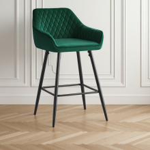 (Green) Bar Stools 1PCS Velvet Bar Stools Metal Leg Chairs