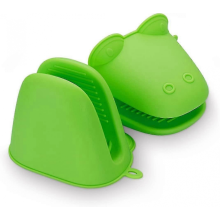 Ovenwanten, siliconen, pannenlap, hittebestendig, patroon: groene kikker