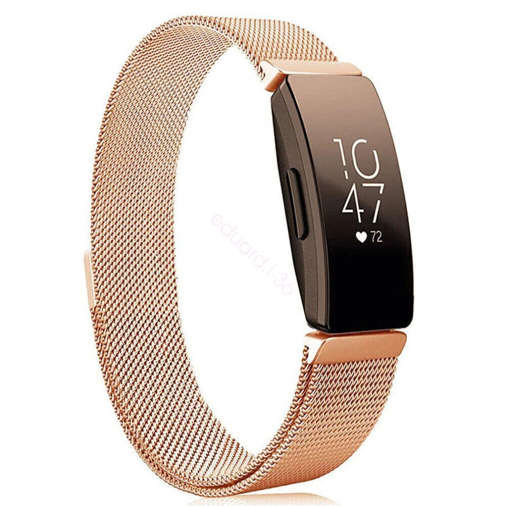 (Rose Metal Milanese Watch Band Strap, S) For Fitbit Inspire / 2 / Hr / Ace 2 Strap Milanese Band Stainless Steel Magnetic Golden 4069369065477