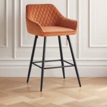 (Orange) Bar Stools 1PCS Velvet Bar Stools Metal Leg Chairs