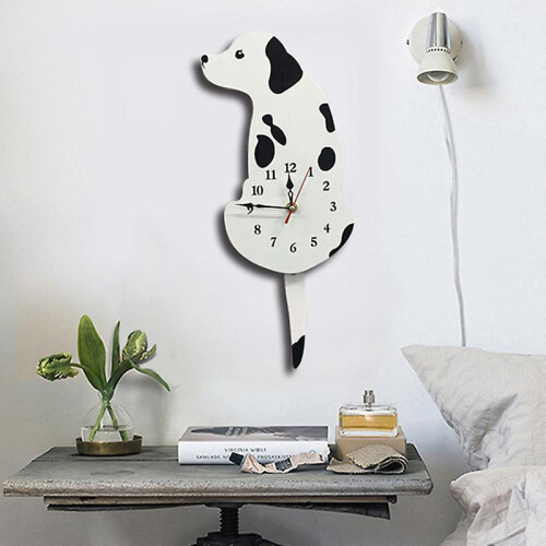 (Cc009 Black) Dog Shape Pendulum Wall Clock Creative Acrylic Wall Clock with Wagging Tail Home Decor Silent 1