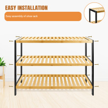3 Tier Natural Bamboo Storage Shelves Unit - Wooden Shoe Rack Organiser Strong Stand Easy Assembly