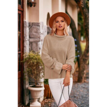 (L, Khaki) Turtleneck Loose Sweater for Autumn Winter Comfortable Breathable Clothes Birthday Chirstmas Gift