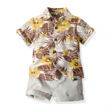 (130cm, 5) Casual Short Sleeve Floral Shirt Shorts for Boys Soft All-match Comfy Clothing for Outdoor Activities