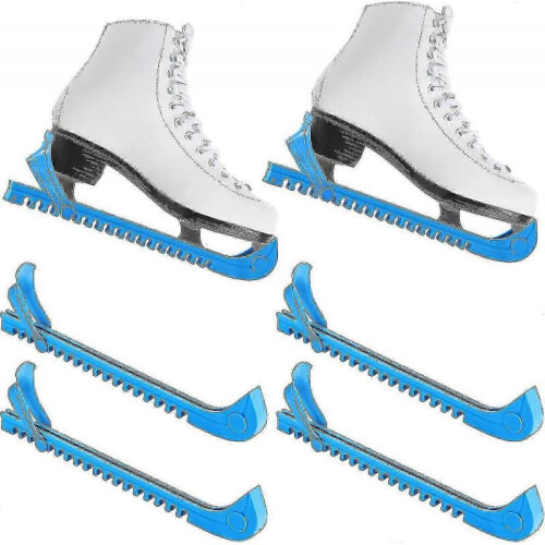 (Blue) 4Pcs Adjustable Ice Skate Blade Guards - Hockey Skate Protector Covers for Ice Skating