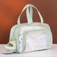 (Carrying Shoe Bin, Matcha Green) Gym Swimming Bag with Zips Translucent PVC Cosmetic Travel Bag for Women Girls