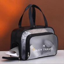 (Carrying Shoe Bin, Black) Gym Swimming Bag with Zips Translucent PVC Cosmetic Travel Bag for Women Girls