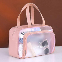 (No Shoe Storage, Rose Pink) Gym Swimming Bag with Zips Translucent PVC Cosmetic Travel Bag for Women Girls
