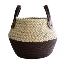 (Medium, Deep Coffee Basket) Simple Woven Plant Basket with Dual Handle Wear Resistant Flower Baskets for Home Garden