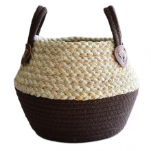 (Large Size, Deep Coffee Basket) Simple Woven Plant Basket with Dual Handle Wear Resistant Flower Baskets for Home Garden