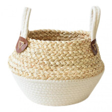 (Large Size, White Basket) Simple Woven Plant Basket with Dual Handle Wear Resistant Flower Baskets for Home Garden