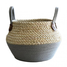 (Medium, Gray Basket) Simple Woven Plant Basket with Dual Handle Wear Resistant Flower Baskets for Home Garden