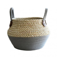 (Small size, Gray Basket) Simple Woven Plant Basket with Dual Handle Wear Resistant Flower Baskets for Home Garden